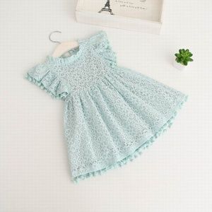 Girls Mint Pom Pom Dress